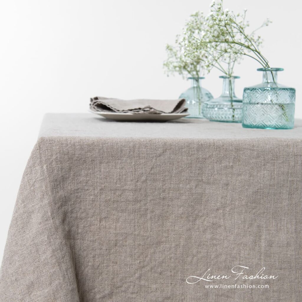 NARA Obrus niebarwiony 3 NARA grey linen tablecloth with hemstitch borders