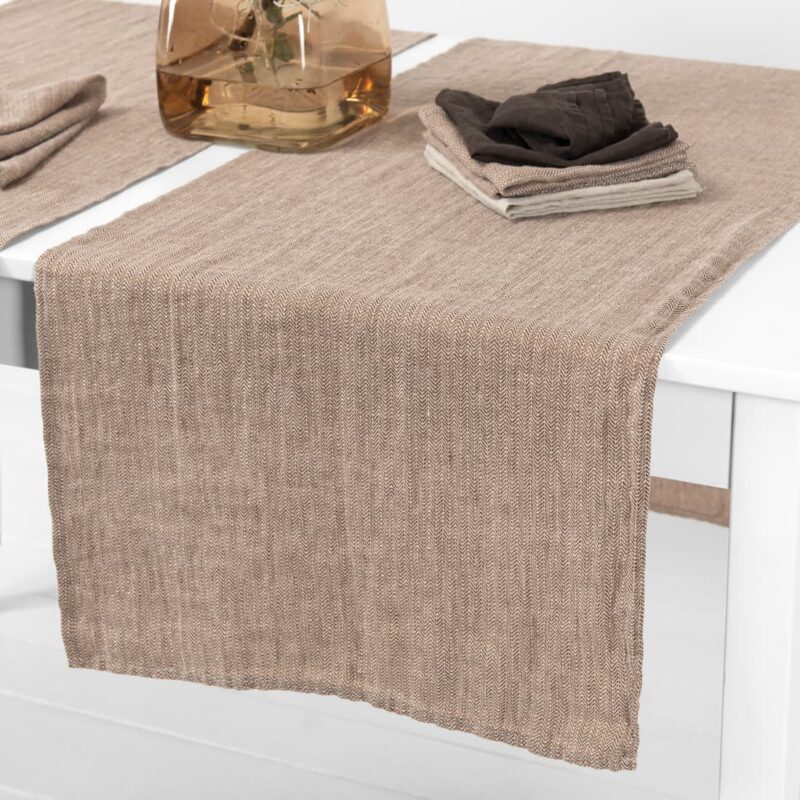 linen brown herringbone runner simple hem.