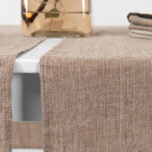 linen brown herringbone runner washed.