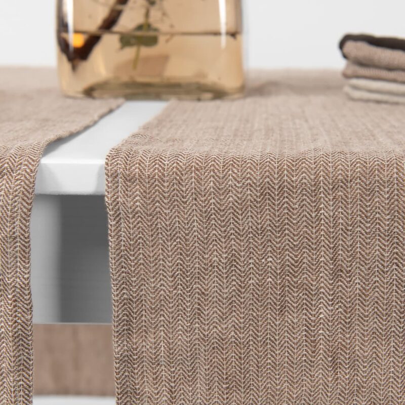 linen brown herringbone runner washed.