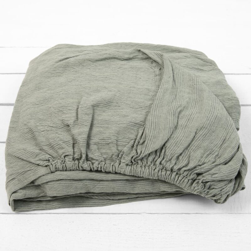 linen striped green fitted sheet