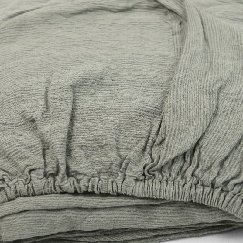 linen striped green fitted sheet with elastic
