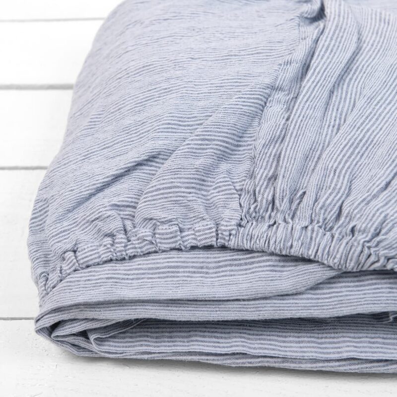 blue linen fitted sheet, striped