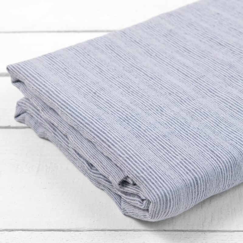 linen striped blue flat sheet, washed
