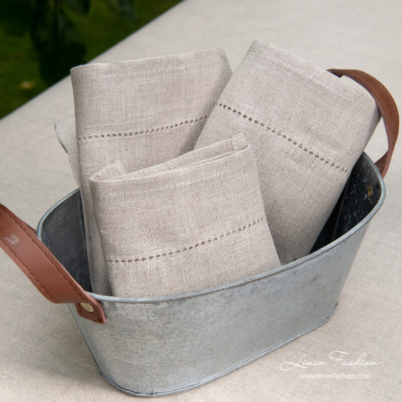 Bunch of natural pure linen hemstitched napkins