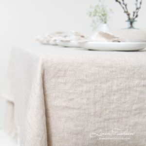 MANTIS linen tablecloth woven from white and natural linen color yarns