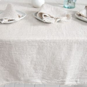 MANTIS light grey linen tablecloth, specially washed fabric