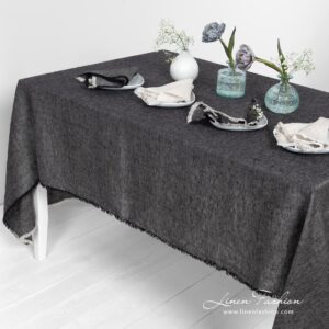 MANTIS black 100% linen tablecloth