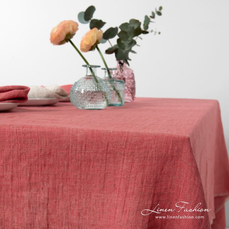 MANTIS greyish red linen tablecloth, washed