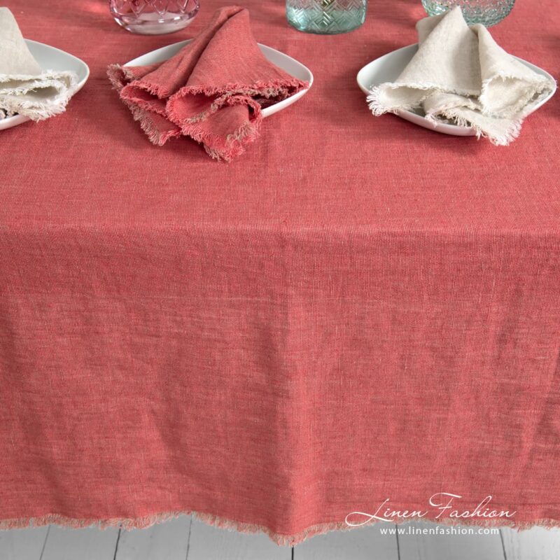 MANTIS red linen tablecloth, washed
