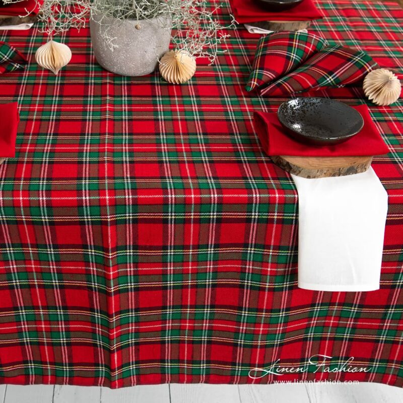 Linen cotton red tablecloth.
