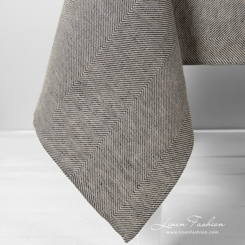 Linen cotton tablecloth in herringbone pattern