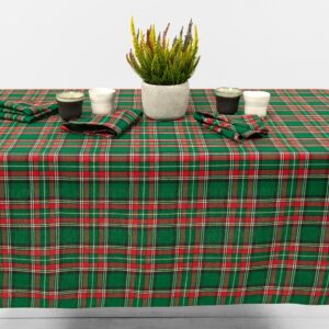 Linen cotton checked green tablecloth front