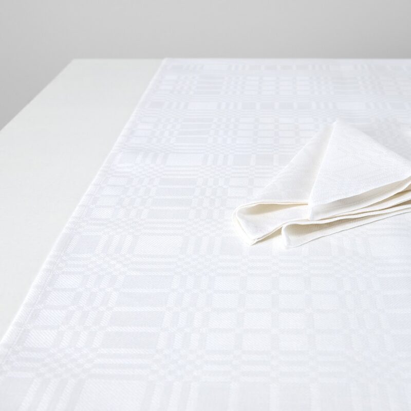 White linen cotton table runner, check pattern
