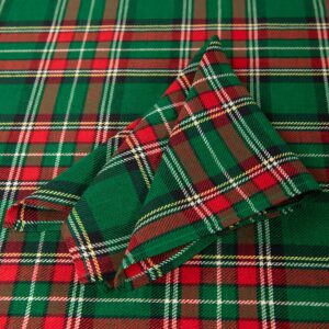 Linen cotton checked green napkin folded