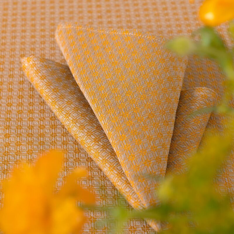Yellow patterned linen cotton napkin, folded up