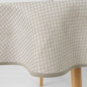 Round/oval linen cotton white tablecloth, with beige piping