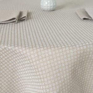 Round/oval linen cotton beige tablecloth, close up