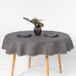 dark blue patterned linen-cotton tablecloth