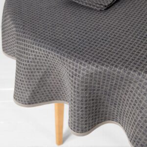 dark blue patterned linen-cotton tablecloth detail