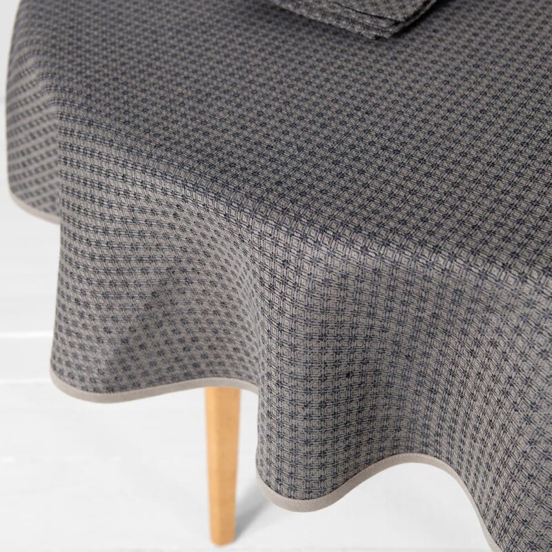 dark blue patterned linen-cotton tablecloth detail