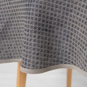dark blue patterned linen-cotton tablecloth hem