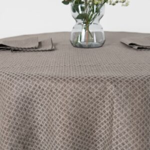 dark brown patterned linen-cotton tablecloth, detail