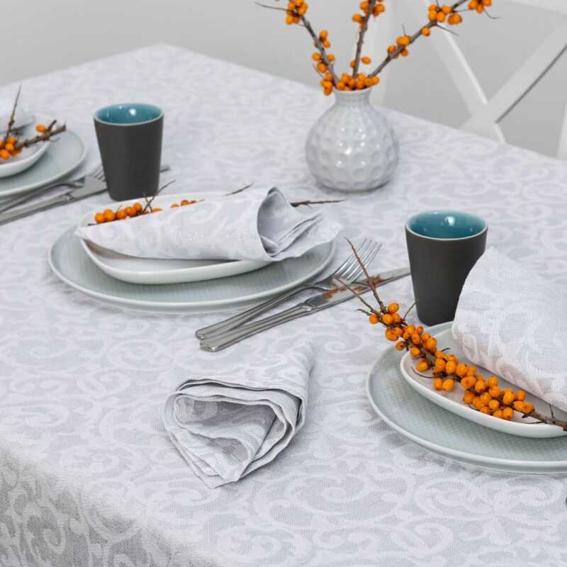 ATLANTA light grey linen jacquard tablecloth