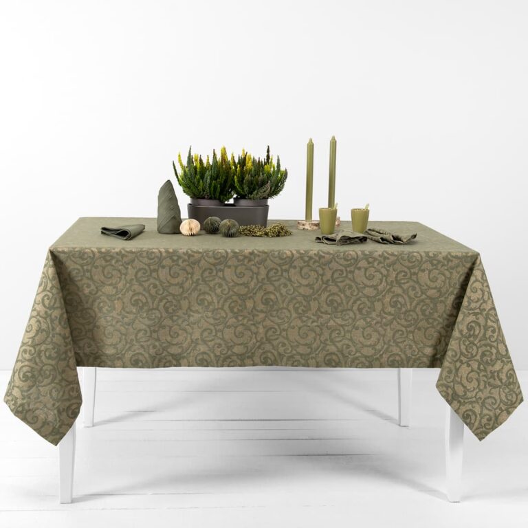 linen cotton olive jacquard tablecloth.