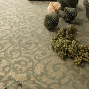 linen cotton olive jacquard tablecloth for festive period.