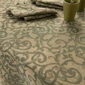 linen cotton olive jacquard tablecloth with golden lurex.