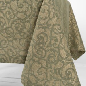 linen cotton olive jacquard tablecloth, with folded borders.