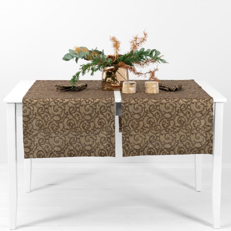 linen cotton brown jacquard runner