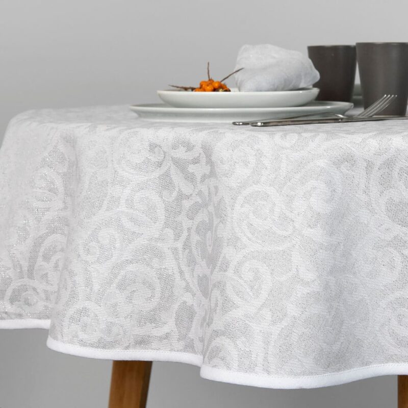 ATLANTA round linen tablecloth in jacquard ornaments