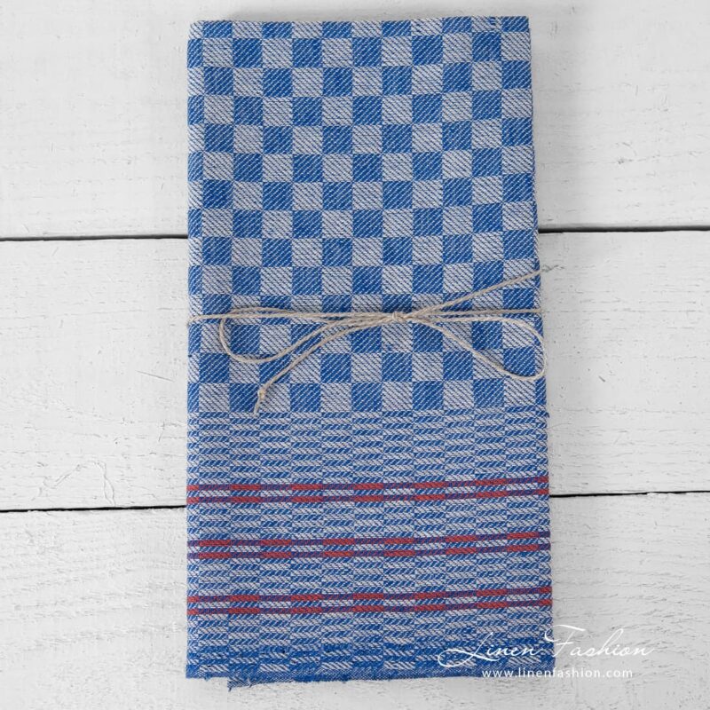 Blue checked linen kitchen towel
