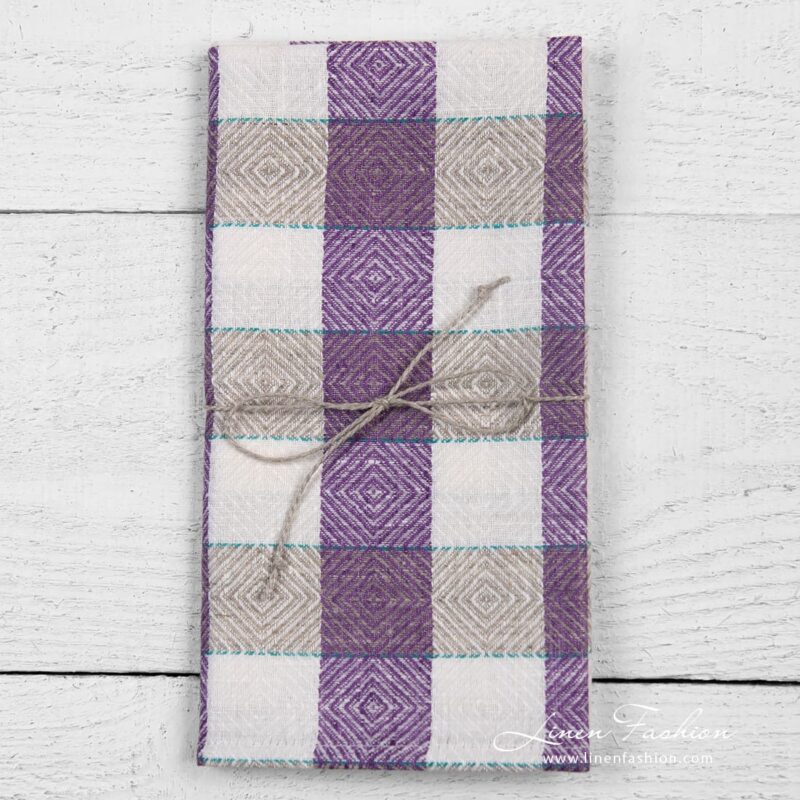 Linen kitchen towel in rhombuses and checks
