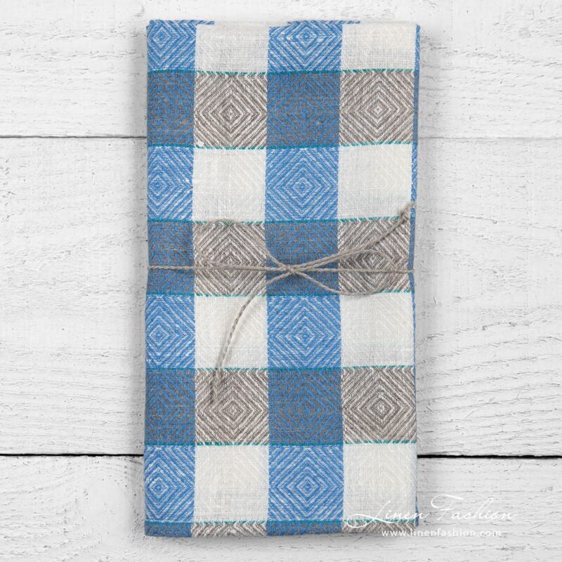 Linen kitchen towel in rhombuses and checks