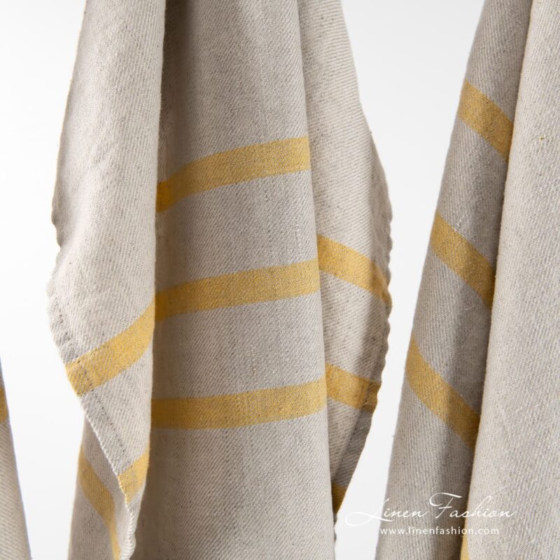 VILLA natural color linen towel with yellow stripes