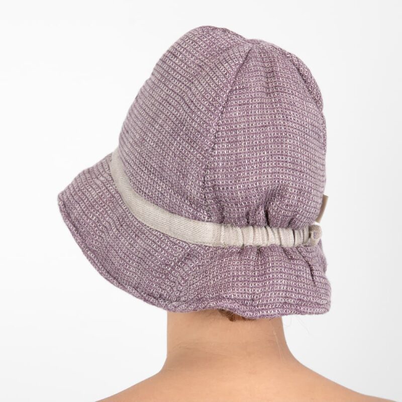 violet linen sauna hat from backside