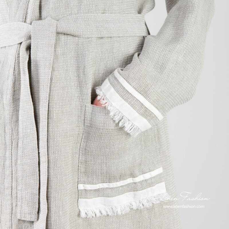 100% linen robe for women, grey.