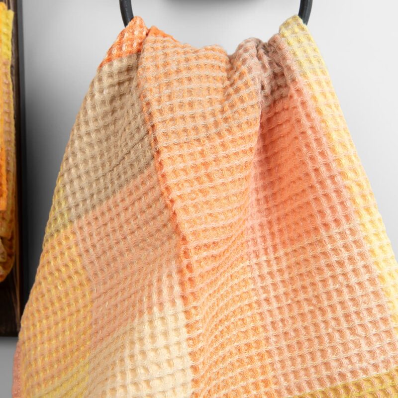 linen orange bath towel, waffle.