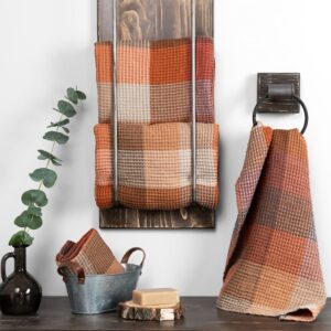 Brown checked linen cotton bath towel