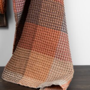 Brown checked linen cotton bath towel, large checks