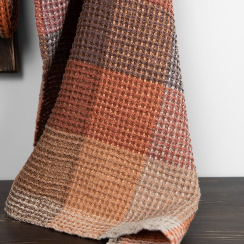 Brown checked linen cotton bath towel, large checks