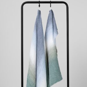 Blue green cotton-hemp bath towel, with hanging loop