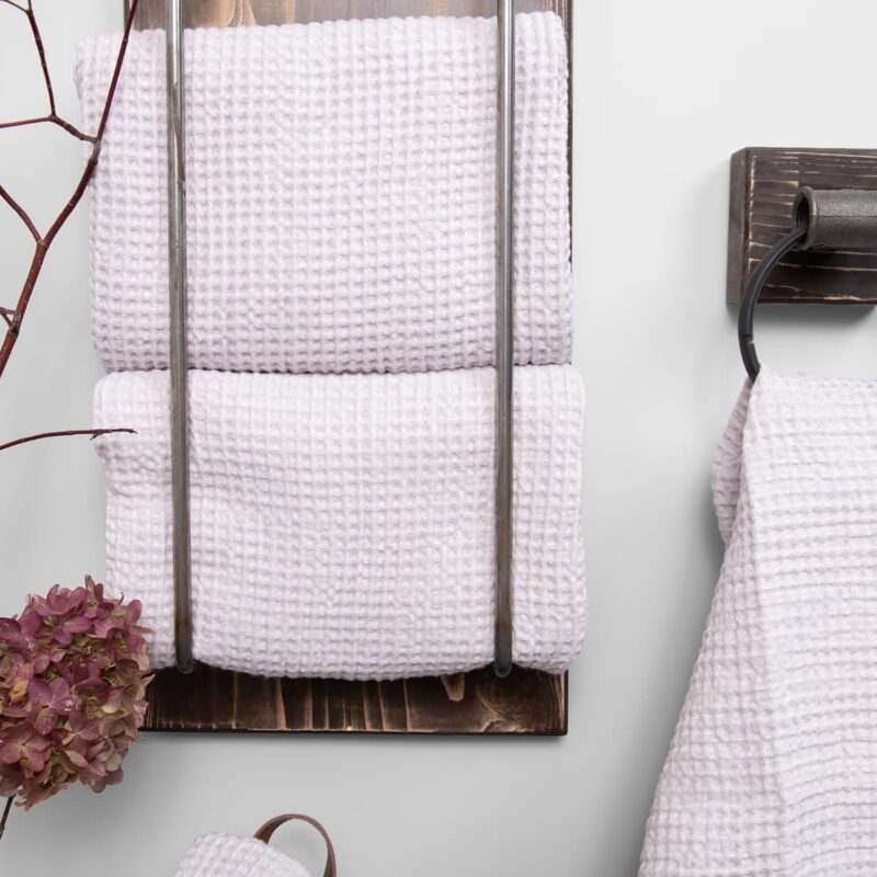 linen cotton light lilac towel, waffla.
