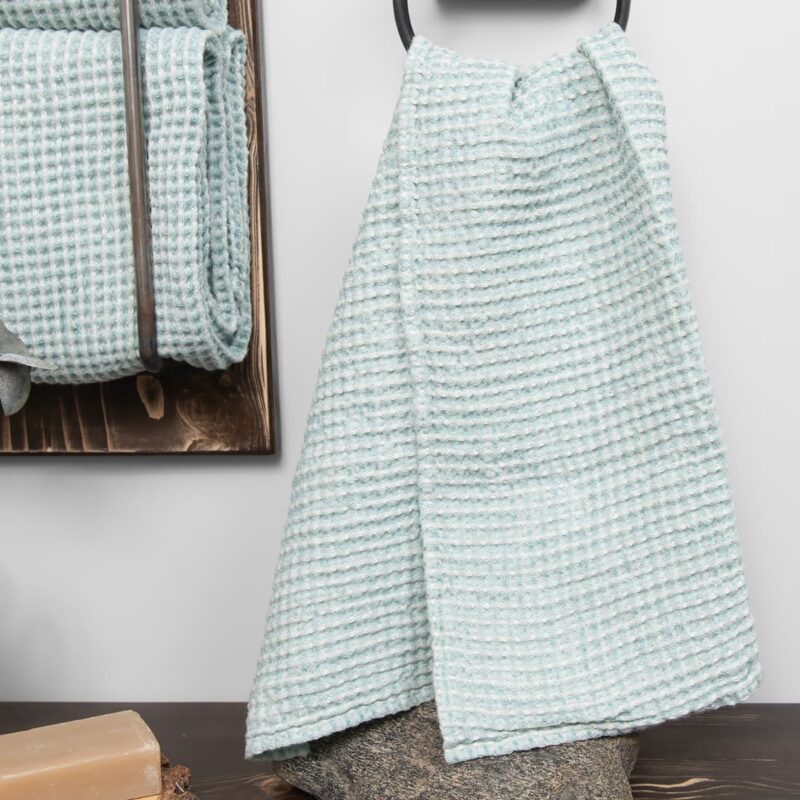 linen cotton aqua bath towel, waffle
