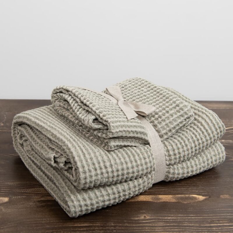 linen grey green bath towel, set