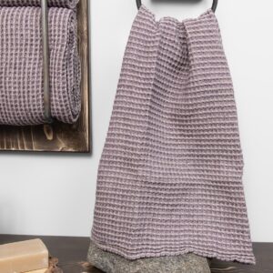 grey violet linen bath towel, waffle structure