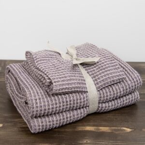 grey violet linen bath towel, set.